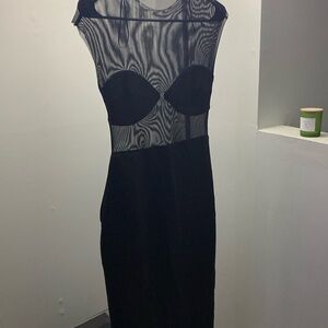 ZARA WOMAN BLACK MIXED TULLE MIDI SLEEVELESS DRESS